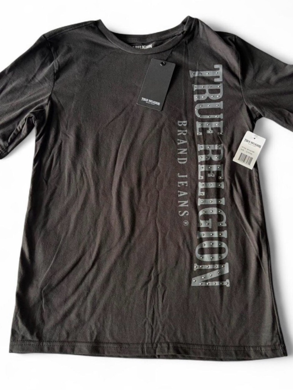 NWT 🧲 $50 True Religion black baby tee with silver studs Size 14-16